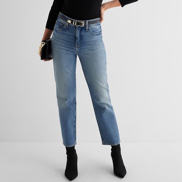Express Jeans, Straight Ankle High Rise, 8L, Medium Wash - Picture 1 of 5